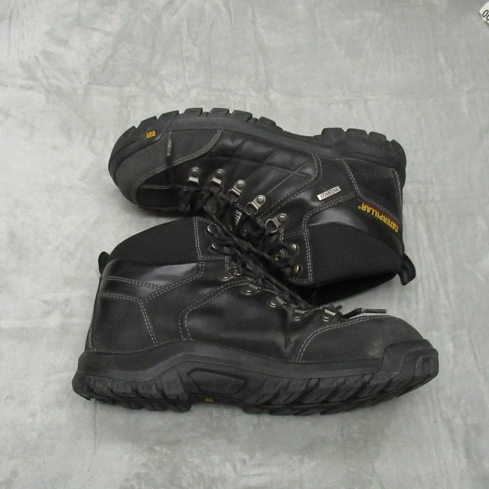 Caterpillar Men 10.5M‎ Wide Work Boots Black Steel Toe Leather Rugged Waterproof